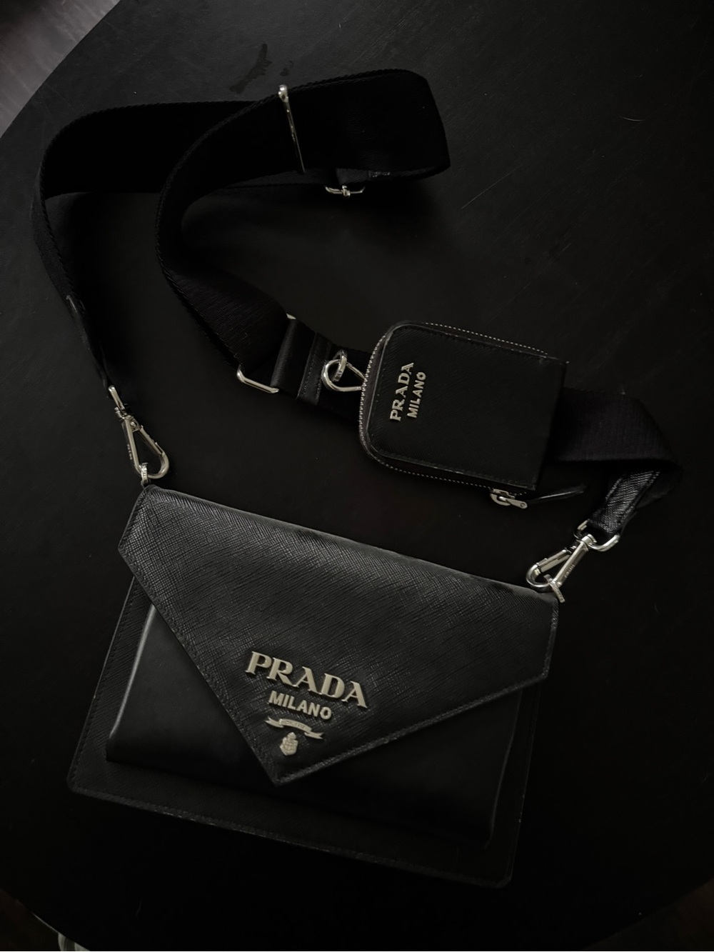 Prada Black Saffiano Messenger Bag with Wide Strap